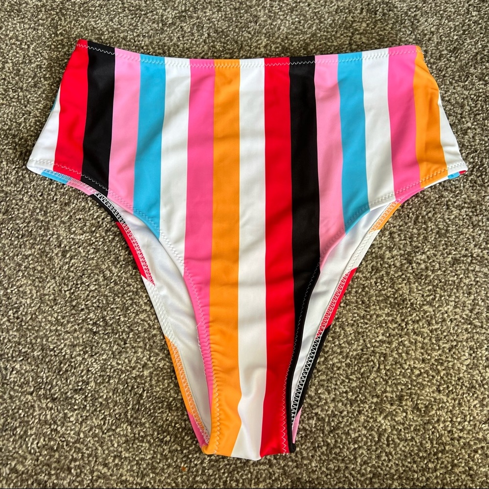 Striped High Waited Bathing Suit Bottoms